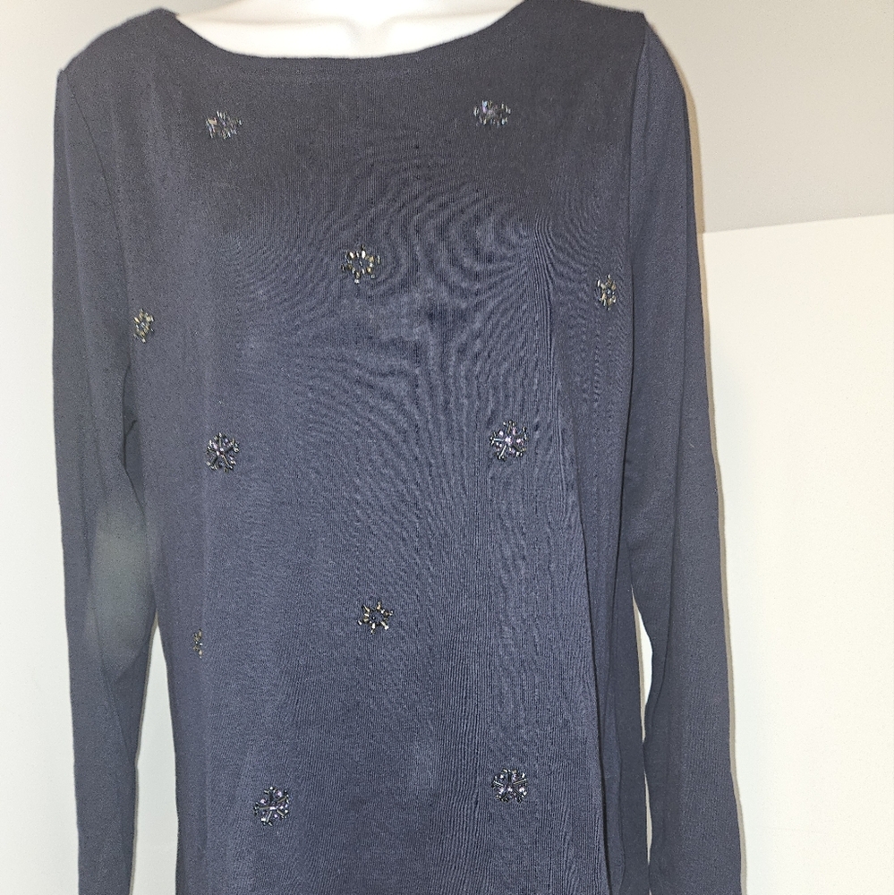 Talbots Navy Embellished Cotton Top